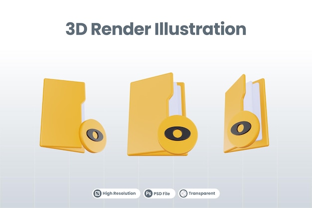 オレンジ色のファイルフォルダと黄色が表示された3Dレンダリングフォルダ表示アイコン