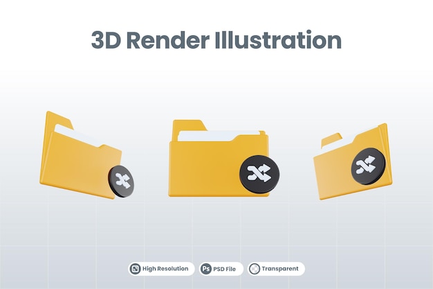 PSD オレンジ色のファイルフォルダと黒の共有を持つ3dレンダリングフォルダ共有アイコン