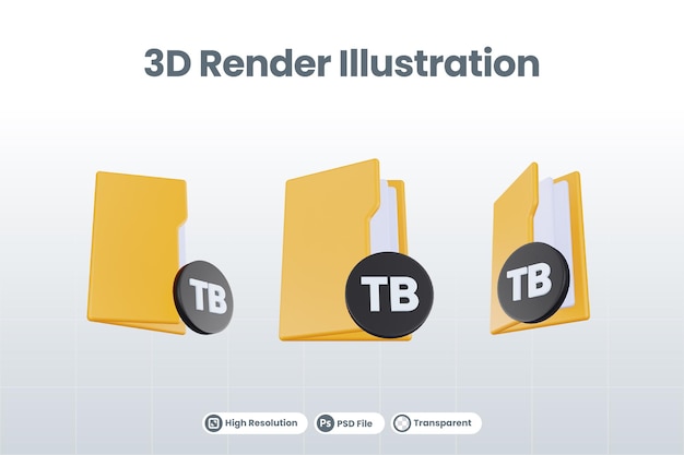 3d render folder terabyte icon with orange file folder and black terabyte