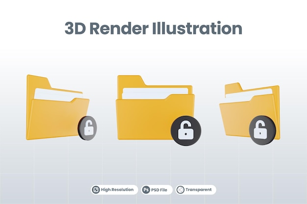 Значок разблокированной папки 3d с оранжевой папкой и черной разблокированной папкой