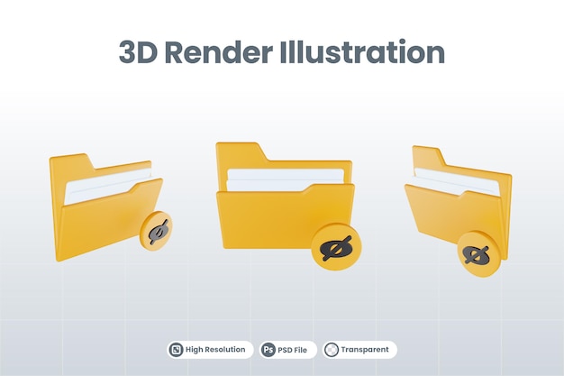 Невидимый значок папки 3d визуализации с оранжевой папкой и невидимым желтым