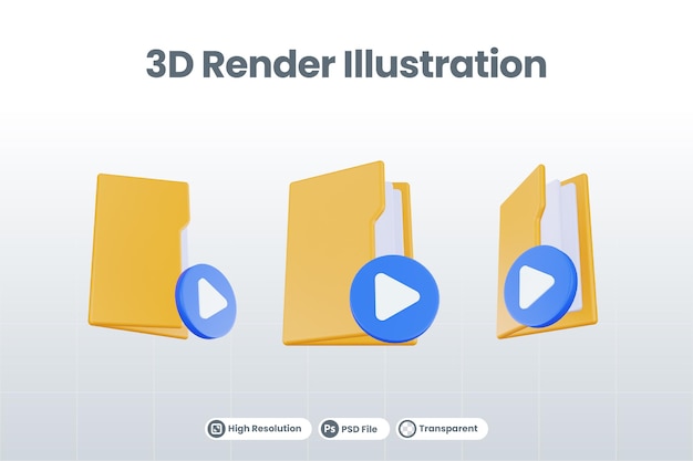 オレンジ色のファイルフォルダと青いビデオの3dレンダリングフォルダビデオアイコン