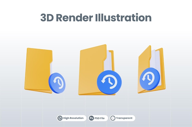 주황색 파일 폴더와 파란색 대기가 있는 3d 렌더링 폴더 대기 아이콘