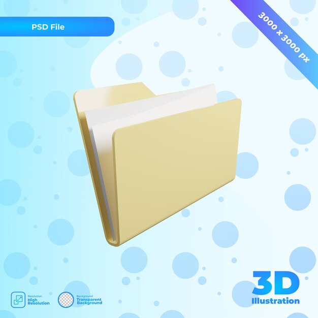 3d render Folder yellow