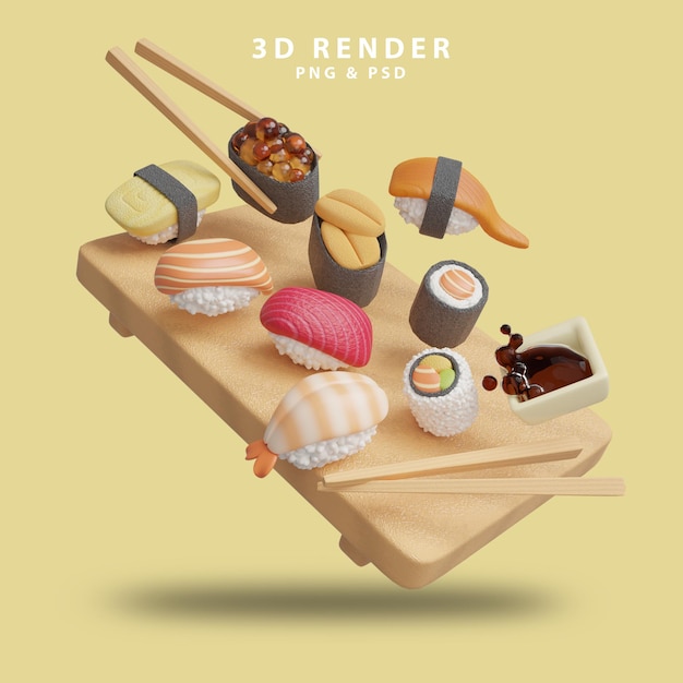 3d render food illustration for japan cuisine or sushi restaurant to make menu with party nigiri