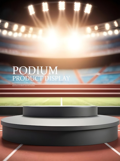 PSD 3d render football product podium display in soccer stadium background