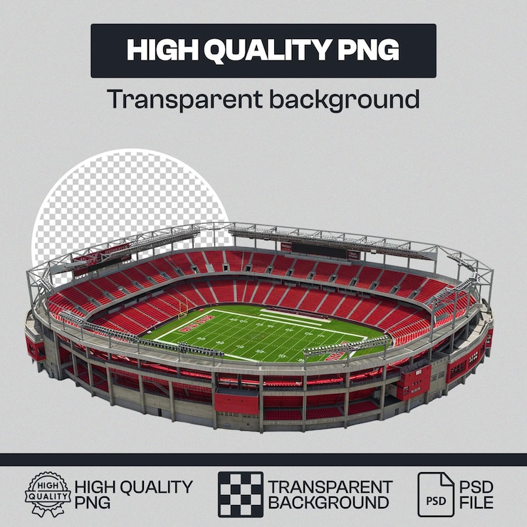 PSD 透明な背景のサッカースタジアムの3dレンダリング