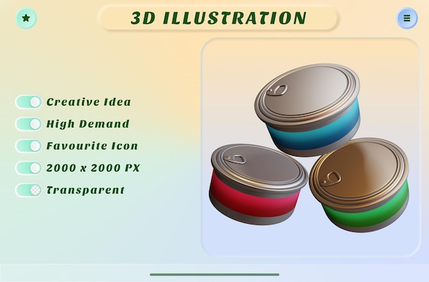 PSD 3d render fresh tuna cans alumunium