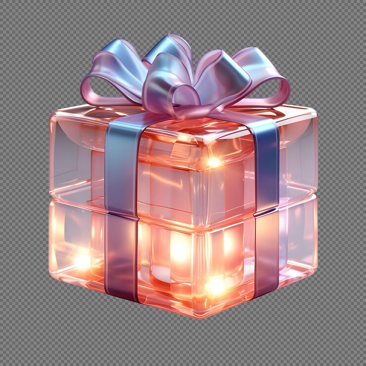 PSD 3d render frosted glass gift box isolated on background