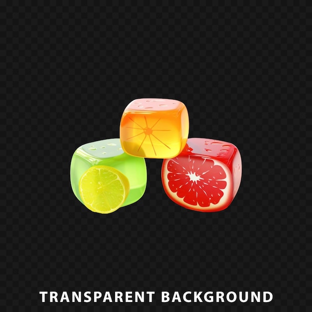 PSD 3d-рендер фруктовых жвачек, изолированных на прозрачном фоне