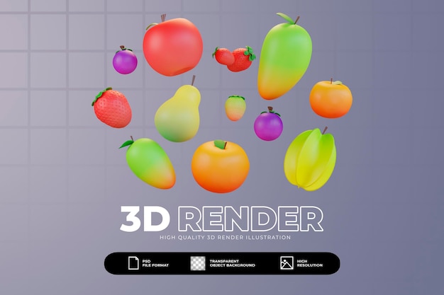 PSD 3d render fruits illustration