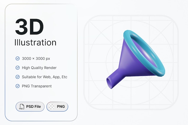 PSD 3d render funnel left angle essential concept modern icon illustrations design