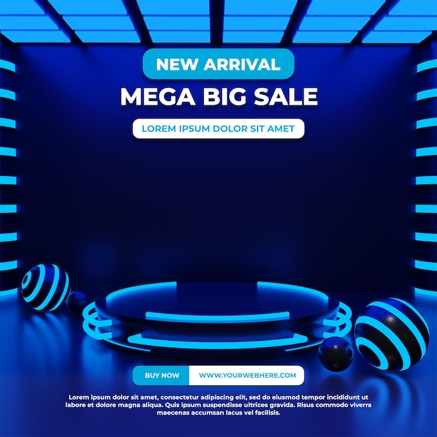 3d render futuristische neon gloed podium podium product display mockup