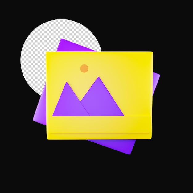 PSD 3d render of gallery yellow and purple icon over black background