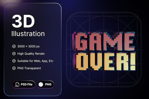 3D Render Game Over Object Gaming For Modern Design Application And Web