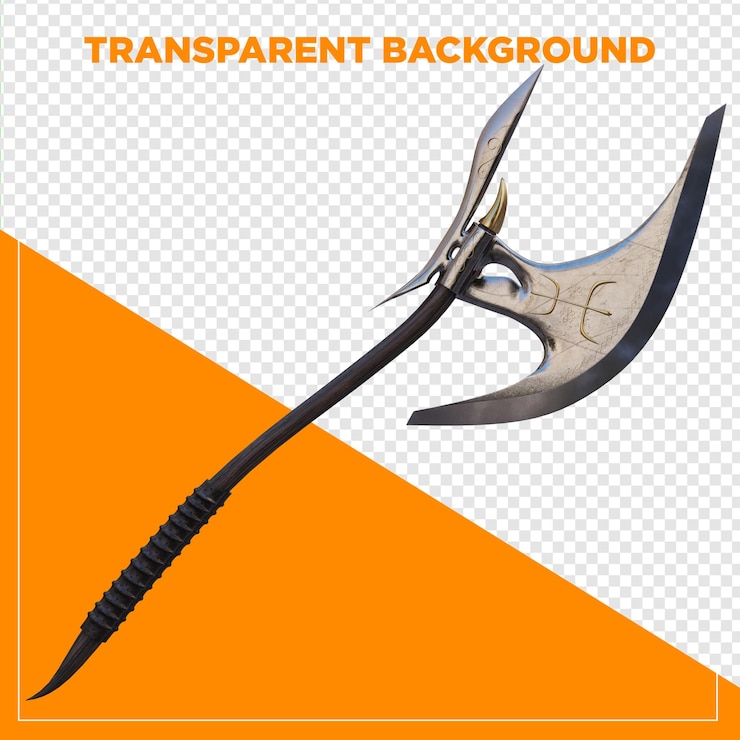 PSD 3d render gaming medieval axe with background transparent