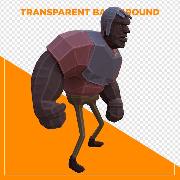 3D render gaming sterk karakter met transparante achtergrond