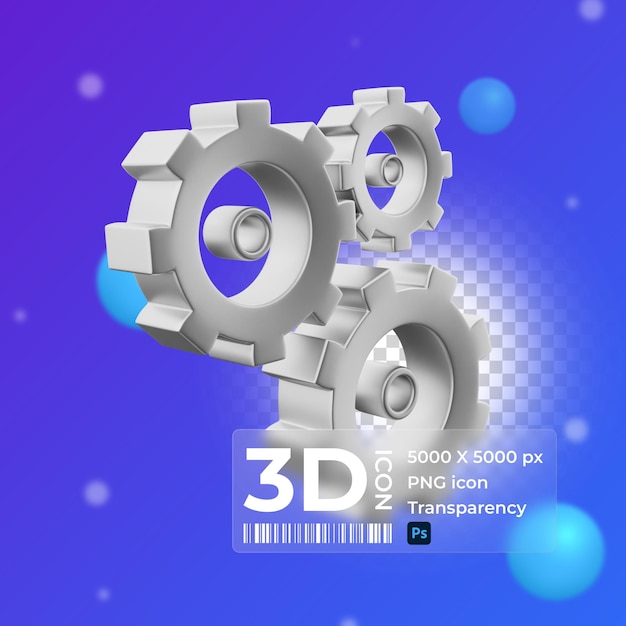 3D render gear icon Unique 3d setting icon simple 3d model set gear icon on white backgroun