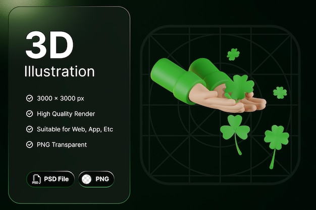 3D Render Geef Blad Saint Patrick Concept Modern Pictogram Illustraties Ontwerp