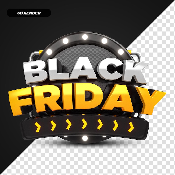 PSD 3d render geel black friday aanbieding promotie label