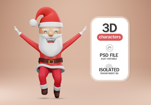 PSD 3d render, gelukkig nieuwjaar en merry christmas card. kerstman sprong ontwerpconcept.