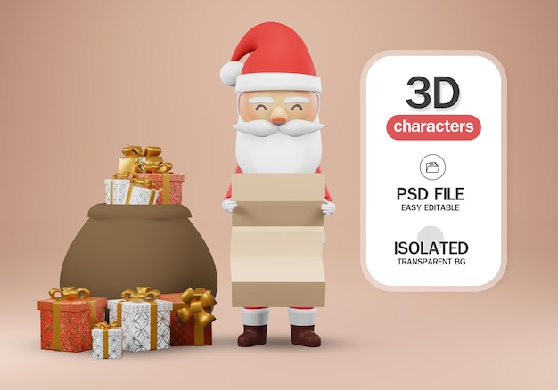 3D render. Gelukkig nieuwjaar en vrolijke kerstkaart. Sinterklaas checklist