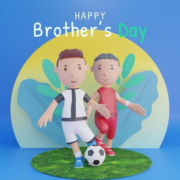 3d render gelukkige broers dag voetballen
