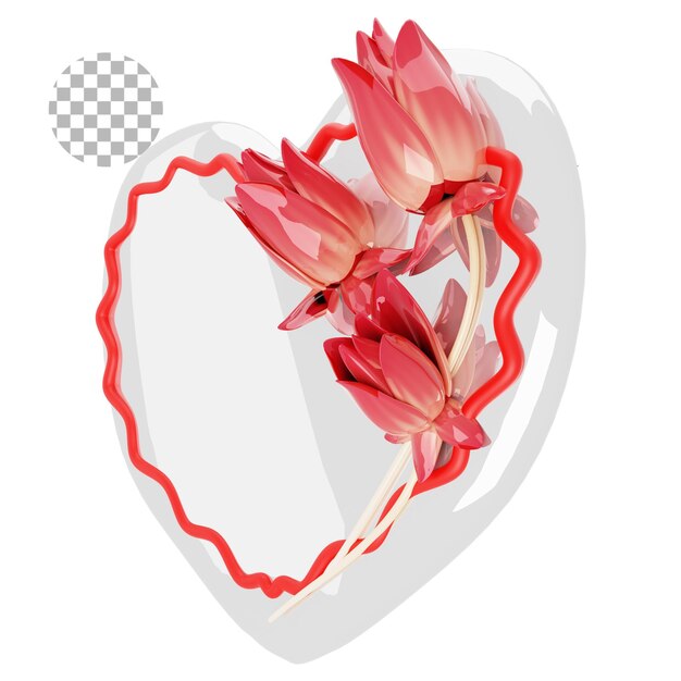 3d render gelukkige valentijnsdag versierd met bloemen en bladeren