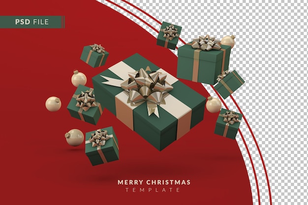 PSD 3d render geschenkdoos voor vrolijk kerstfeest isoleren achtergrond