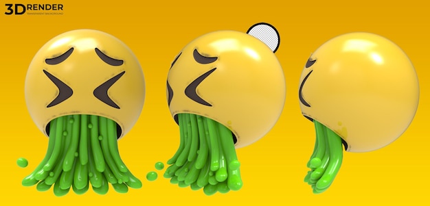 3d render gezicht braken emoji op transparante achtergrond