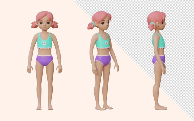 PSD 3d render girl postures set