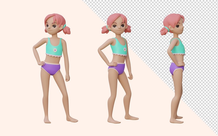 PSD 3d render girl postures set