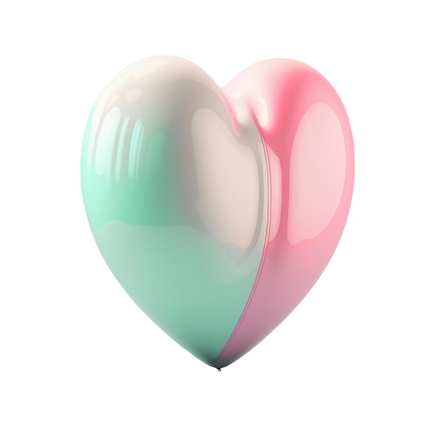 3D Render Glossy Heart Shape Balloon Icon In Pastel Cyan And Pink Color