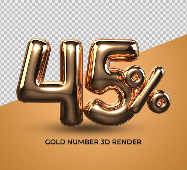 3d render gold 45 percentage number for sale discount, progress