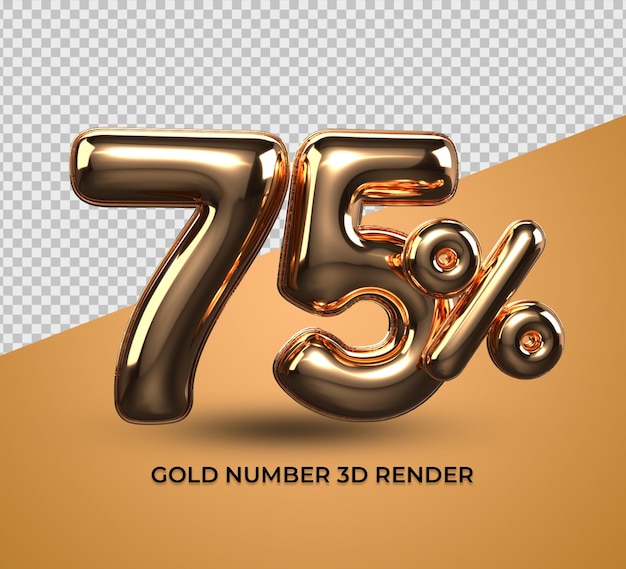 3d render gold 75 percentage number for sale discount, progress