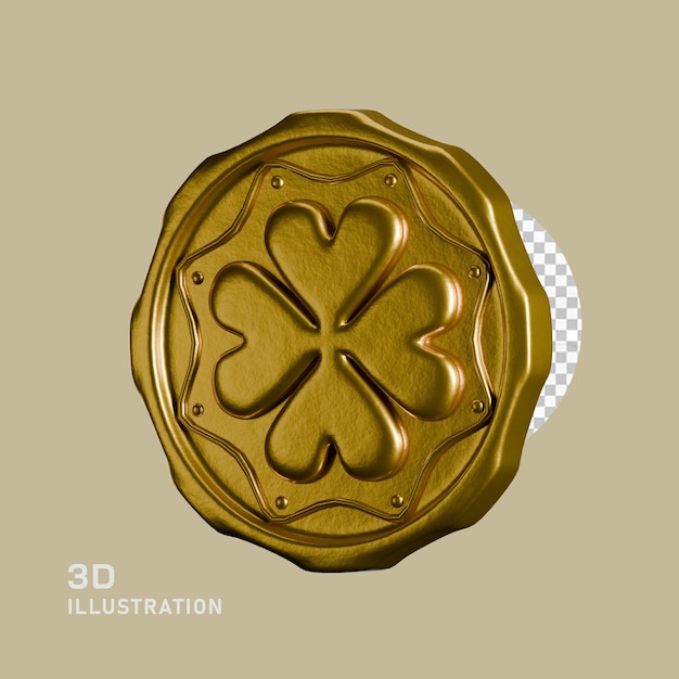 PSD 3d render gold coin clover