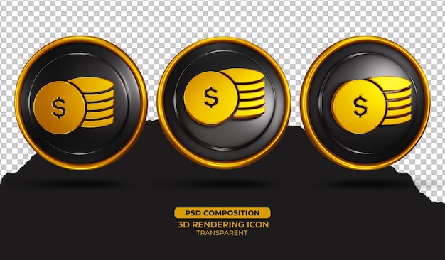 3d render gold coin icon design