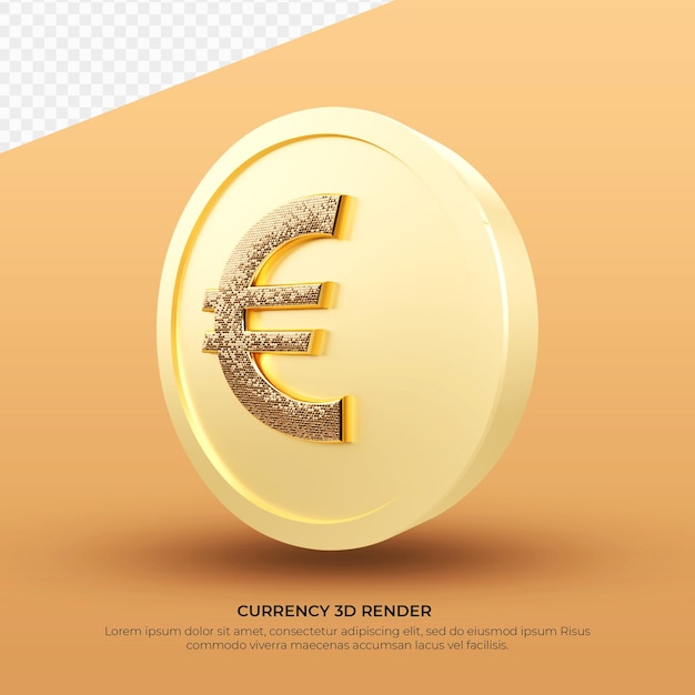 3D render gold currency symbol Euro coin