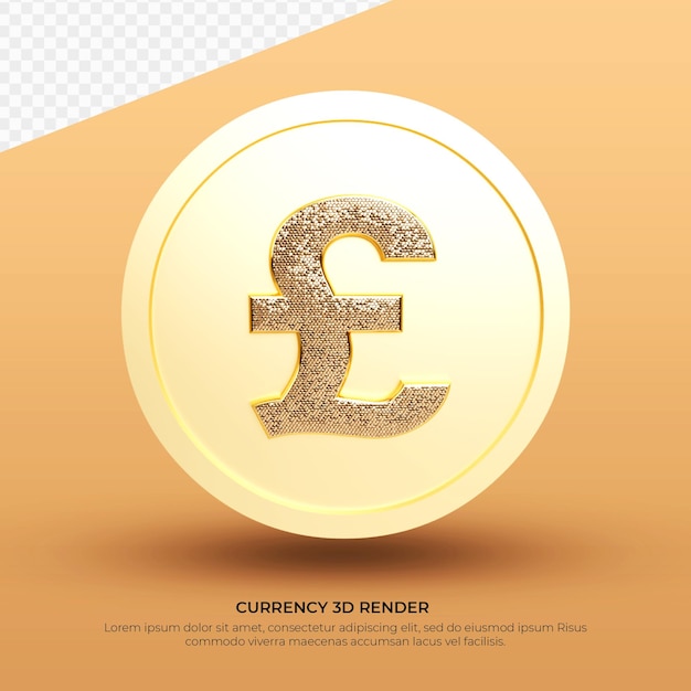 PSD 3d render gold currency symbol pounds coin