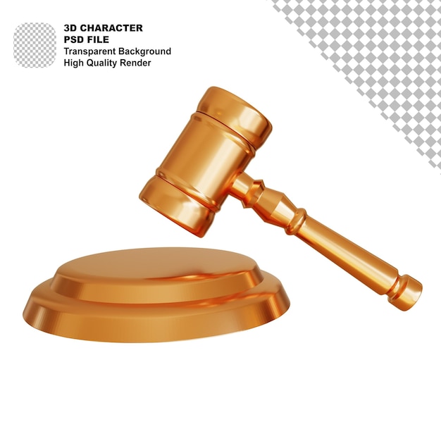 PSD 3d render gold hammer of judge