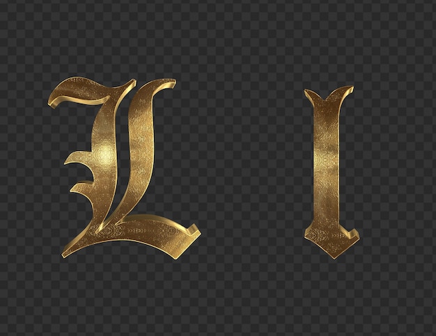 3d render Gold lowercase And uppercase Letters