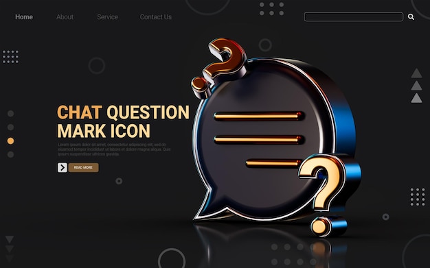 3d render gold metallic message question mark icon on dark background concept for confutation chat