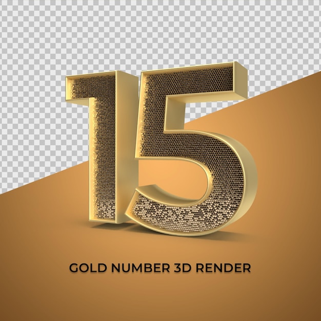 3d render gold number 15 luxury anniversary age