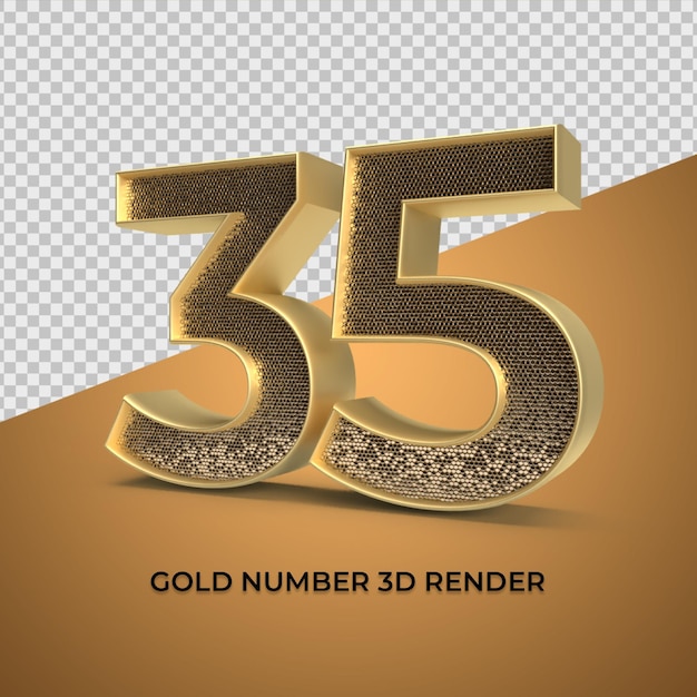 PSD 3d 렌더링 골드 번호 35 럭셔리 기념일 나이