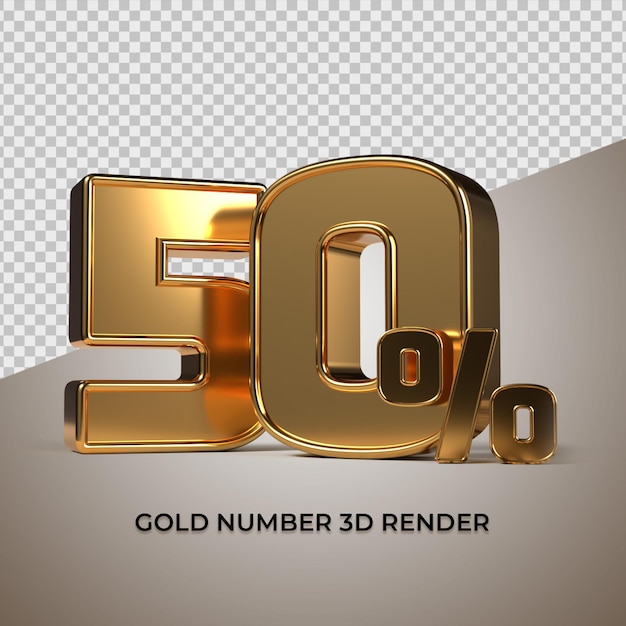 PSD 3d render gold number 50 percentage sale progress