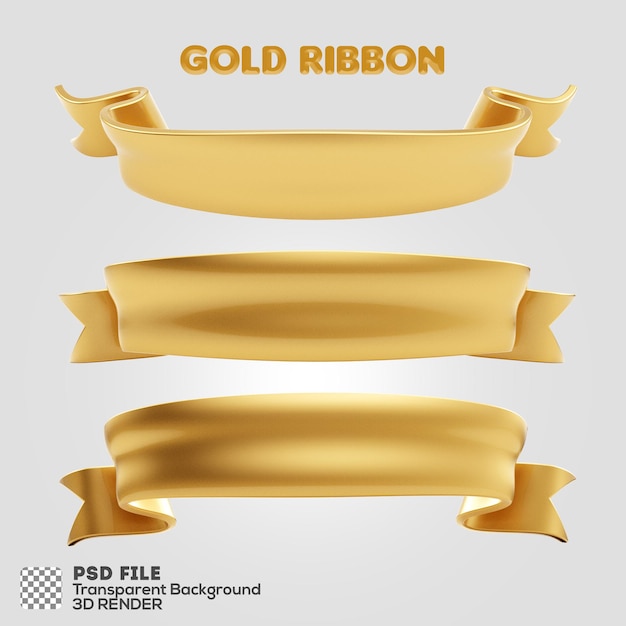 PSD 3d render gold ribbon set