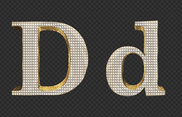 PSD rendering 3d oro con lettere maiuscole e minuscole di diamanti