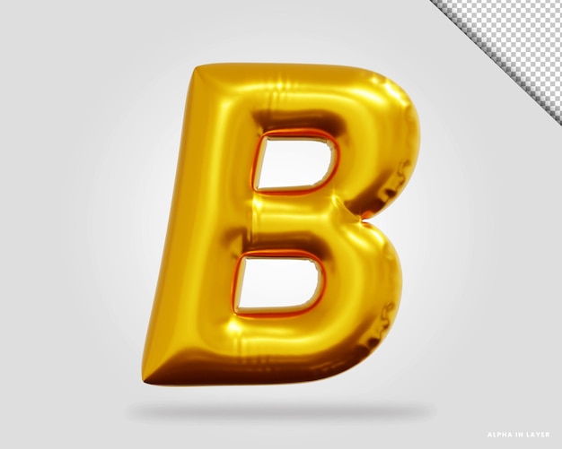 3d render of golden alphabet letter B balloon style