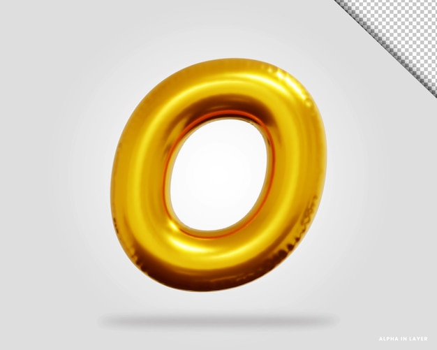 3d render of golden alphabet letter o balloon style