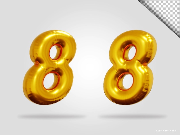 3D визуализация золотого алфавита номер 8 в стиле воздушного шара
